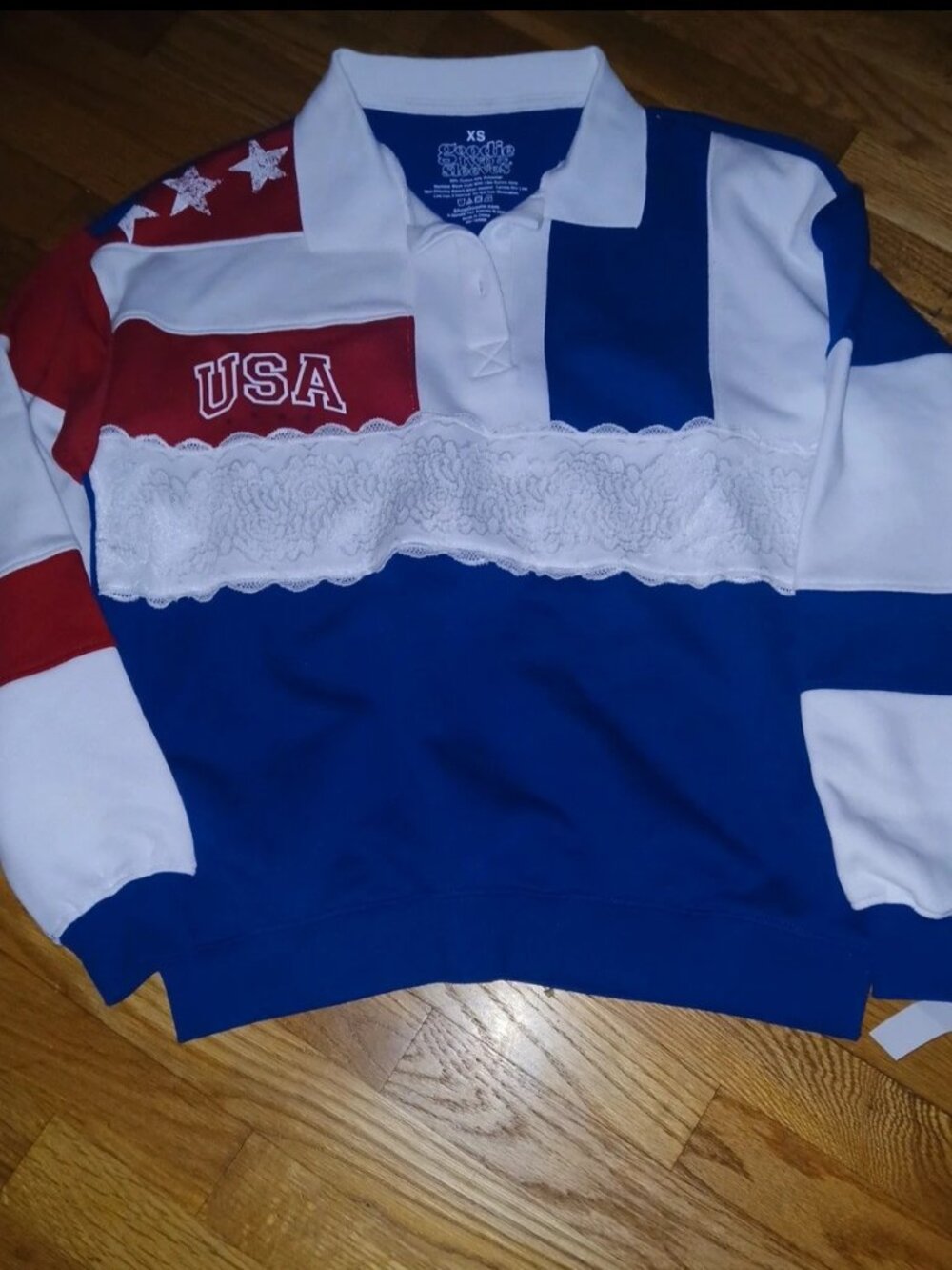 USA polo style lace red white blue shirt
